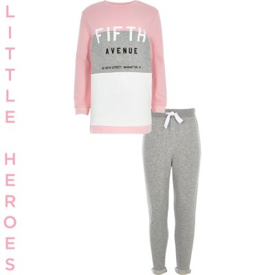 Girls pink and grey Fifth Avenue sweat set